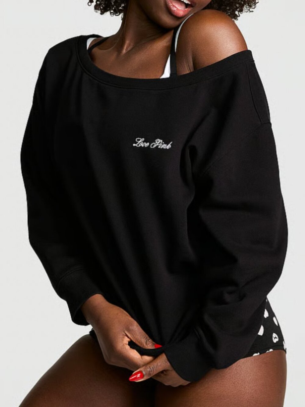 PINK Victoria's Secret Campus Fleece Off The Shoulder Sweatshirt - Large - NWT